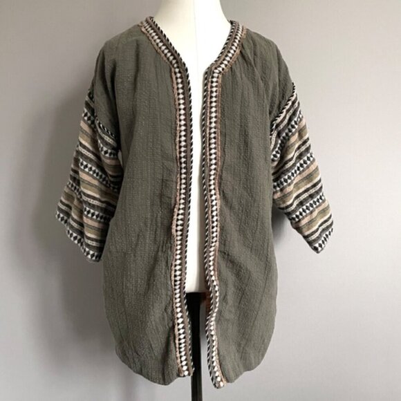 Zara Khaki Green Embroidered Open Kimono Robe Jacket - S/M 🇪🇸 - Picture 2 of 9